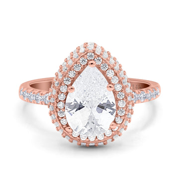 14K Rose Gold Teardrop Pear Art Deco Vintage Engagement Ring Simulated Cubic Zirconia Size-7